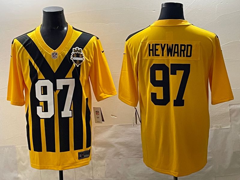 Men 2025 Pittsburgh Steelers #97 Heyward Yellow Retro Nike Limited NFL Jersey style 01